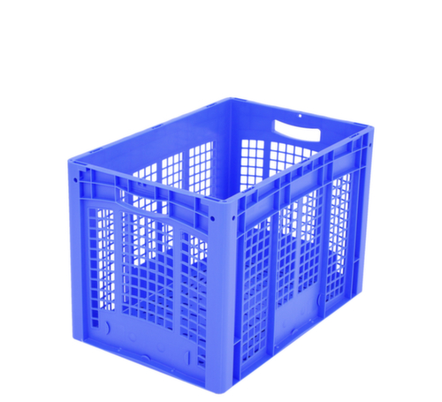 BITO Euronorm-stapelbak met dubbele geribbelde bodem + wanden + geperforeerde bodem, blauw, inhoud 82 l