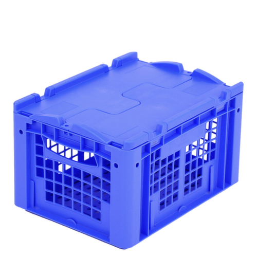 BITO Euronorm-stapelbak geperforeerde wanden + bodem, blauw, inhoud 20 l, Tweedelig scharnierdeksel