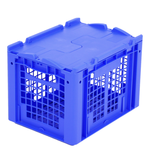 BITO Euronorm-stapelbak geperforeerde wanden + bodem, blauw, inhoud 25 l, Tweedelig scharnierdeksel