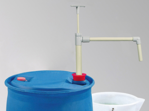 Handpomp, voor zuren, logen, reinigingsmiddelen, koelvloeistoffen, oliën, voedingsmiddelen, 0,3 l/hef