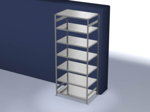 hofe Traversestelling in standaard uitvoering, hoogte x breedte x diepte 3000 x 1360 x 835 mm, 7 legborden