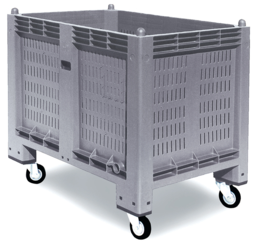 Grote container met geperforeerde wanden, inhoud 550 l, grijs, 4 zwenkwielen