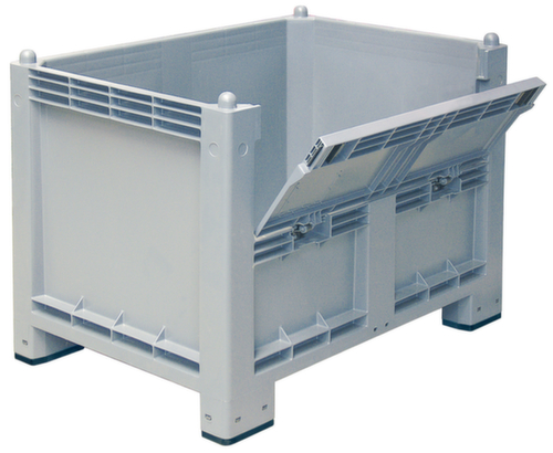 Grote container met kantelbare klep, inhoud 550 l, grijs, 4 voeten