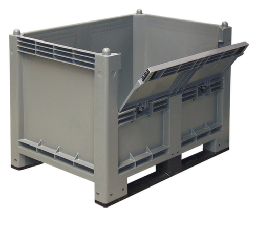 Grote container met kantelbare klep, inhoud 550 l, grijs, 2 sleden