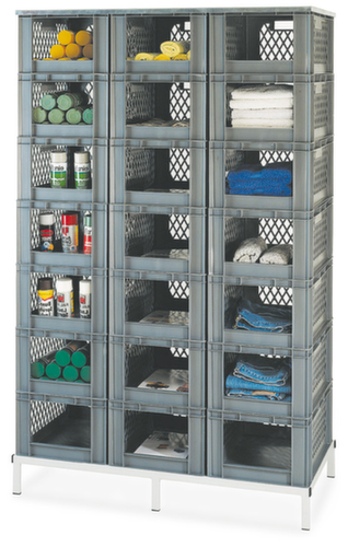 Euronorm-stapelbak met open kopzijde + geperforeerde wanden, grijs, inhoud 61 l