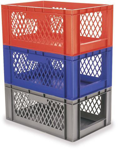 Euronorm-stapelbak met open kopzijde + geperforeerde wanden, grijs, inhoud 61 l