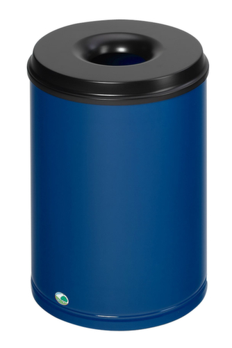 VAR Prullenmand met vlamdovend deksel, 50 l, RAL5010 gentiaanblauw, bovendeel zwart