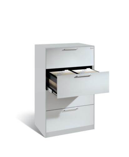 C+P Hangmappenkast met beugelgrepen, 4 uittrekelementen, RAL9006 blank aluminiumkleurig/RAL9006 blank aluminiumkleurig