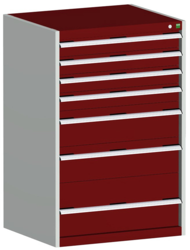 bott Ladekast cubio oppervlak 800 x 750 mm, 7 lade(n), RAL7035 lichtgrijs/RAL3004 purperrood