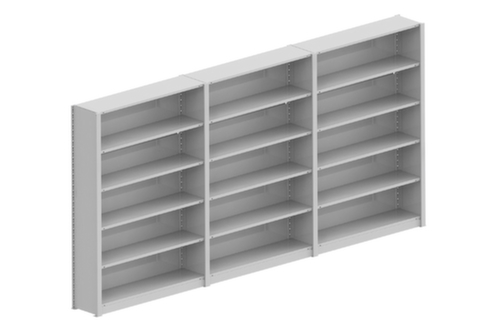 META Kantoorstelling met achterwand, breedte 3818 mm, 5 OH, RAL7035 lichtgrijs