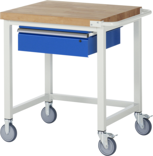 RAU Verrijdbare werkbank Serie 8000, 1 lade, 1 duwbeugel, RAL7035 lichtgrijs/RAL5010 gentiaanblauw
