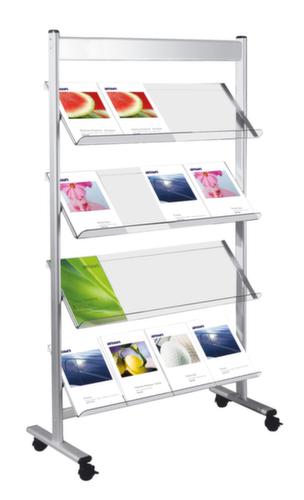 Mobiel folderrek, 4 planken, onderstel aluminium-zilver