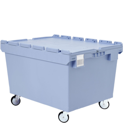 BITO Mobiele rechthoekige bak met dubbele bodem, inhoud 151 l, blauw, klapdeksel