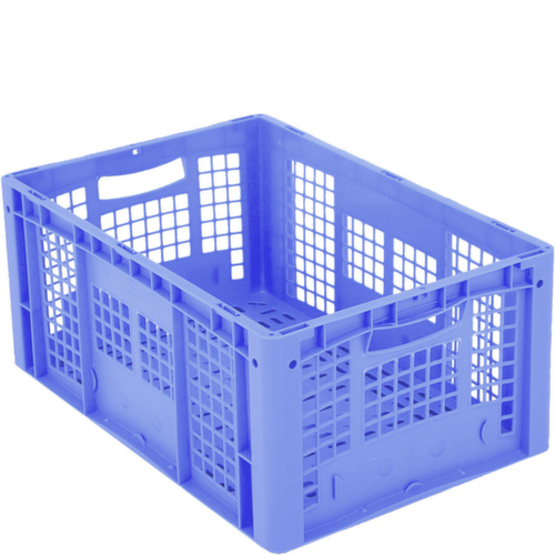 BITO Euronorm-stapelbak met dubbele geribbelde bodem + wanden + geperforeerde bodem, blauw, inhoud 51 l