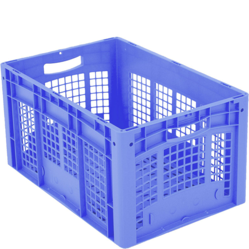 BITO Euronorm-stapelbak met dubbele geribbelde bodem + wanden + geperforeerde bodem, blauw, inhoud 62 l