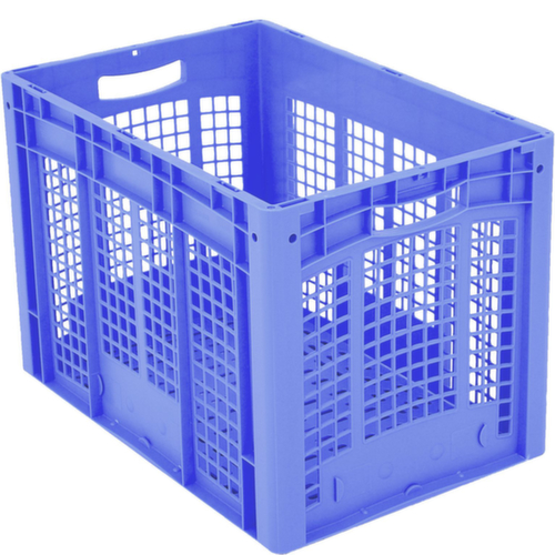 BITO Euronorm-stapelbak met dubbele geribbelde bodem + wanden + geperforeerde bodem, blauw, inhoud 82 l