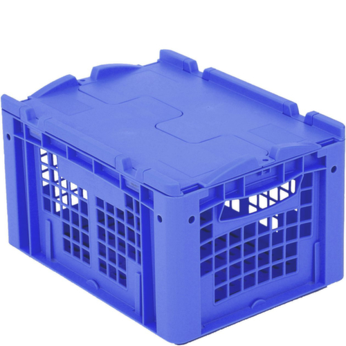 BITO Euronorm-stapelbak geperforeerde wanden + bodem, blauw, inhoud 20 l, Tweedelig scharnierdeksel