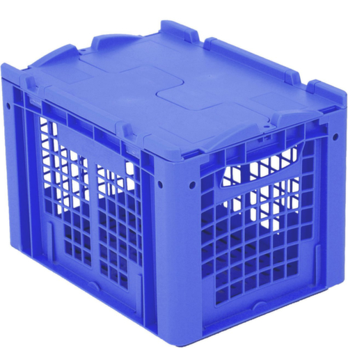 BITO Euronorm-stapelbak geperforeerde wanden + bodem, blauw, inhoud 25 l, Tweedelig scharnierdeksel