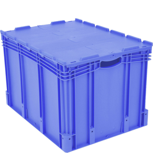 BITO Euronorm-stapelbak met dubbelde bodem, blauw, inhoud 206 l, Tweedelig scharnierdeksel