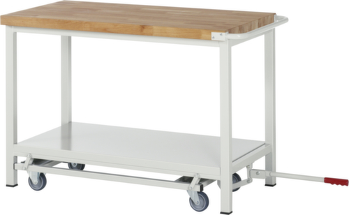 RAU Werkbank Serie 8000 met neerlaatbaar wielonderstel, 1 legbord, 1 duwbeugel