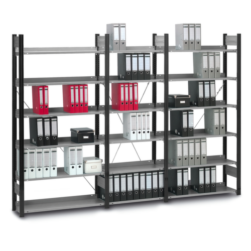 hofe Inhaakstelling voor dossiers, 6 vloer, RAL 9005 gitzwart/RAL 9006 blank aluminiumkleurig