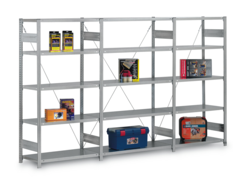 hofe Systeeminhaakstelling in middelzware uitvoering, hoogte x breedte x diepte 2000 x 1010 x 335 mm, 5 legborden