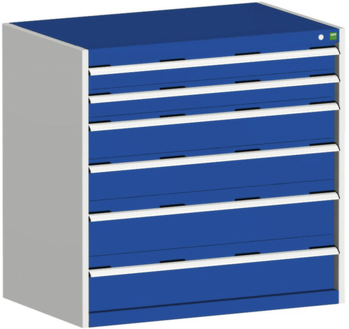 bott Ladekast cubio oppervlak 1050 x 750 mm, 6 lade(n), RAL7035 lichtgrijs/RAL5010 gentiaanblauw