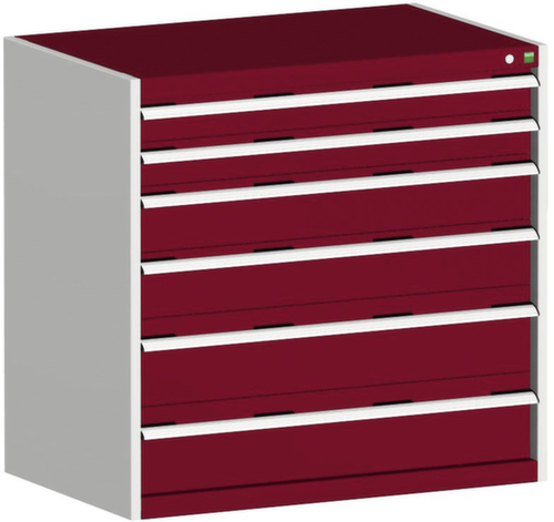 bott Ladekast cubio oppervlak 1050 x 750 mm, 6 lade(n), RAL7035 lichtgrijs/RAL3004 purperrood