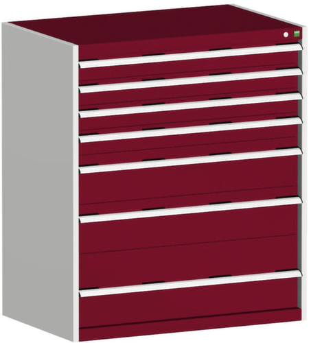 bott Ladekast cubio oppervlak 1050 x 750 mm, 7 lade(n), RAL7035 lichtgrijs/RAL3004 purperrood