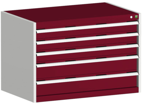 bott Ladekast cubio oppervlak 1050 x 750 mm, 5 lade(n), RAL7035 lichtgrijs/RAL3004 purperrood