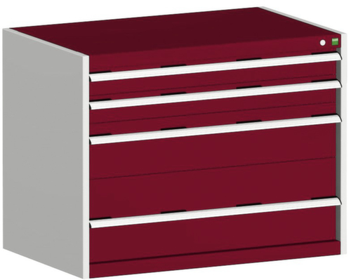 bott Ladekast cubio oppervlak 1050 x 750 mm, 4 lade(n), RAL7035 lichtgrijs/RAL3004 purperrood