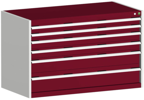 bott Ladekast cubio oppervlak 1300 x 750 mm, 6 lade(n), RAL7035 lichtgrijs/RAL3004 purperrood