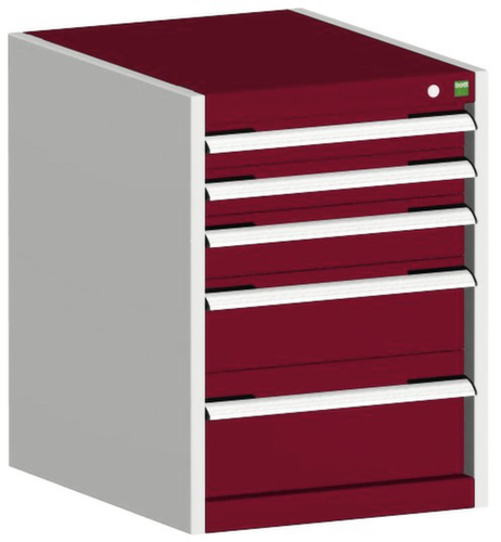 bott Ladekast cubio oppervlak 525 x 525 mm, 5 lade(n), RAL7035 lichtgrijs/RAL3004 purperrood