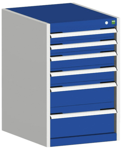 bott Ladekast cubio oppervlak 525 x 525 mm, 6 lade(n), RAL7035 lichtgrijs/RAL5010 gentiaanblauw