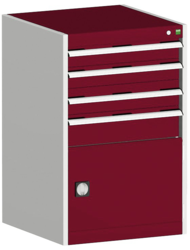 bott Ladekast cubio met oppervlak 650 x 650 mm, 4 lade(n), RAL7035 lichtgrijs/RAL3004 purperrood
