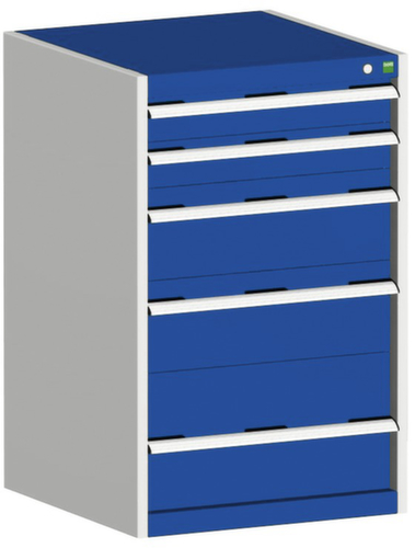 bott Ladekast cubio met oppervlak 650 x 650 mm, 5 lade(n), RAL7035 lichtgrijs/RAL5010 gentiaanblauw