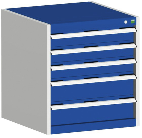 bott Ladekast cubio met oppervlak 650 x 650 mm, 5 lade(n), RAL7035 lichtgrijs/RAL5010 gentiaanblauw