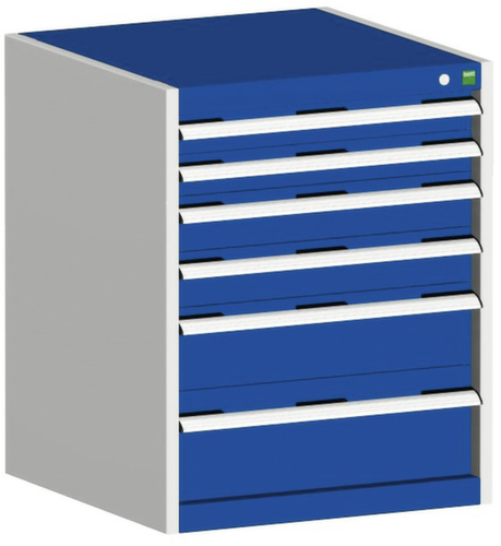 bott Ladekast cubio oppervlak 650 x 525 mm, 6 lade(n), RAL7035 lichtgrijs/RAL5010 gentiaanblauw