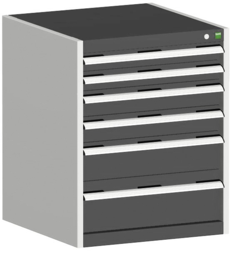 bott Ladekast cubio met oppervlak 650 x 650 mm, 6 lade(n), RAL7035 lichtgrijs/RAL7016 antracietgrijs