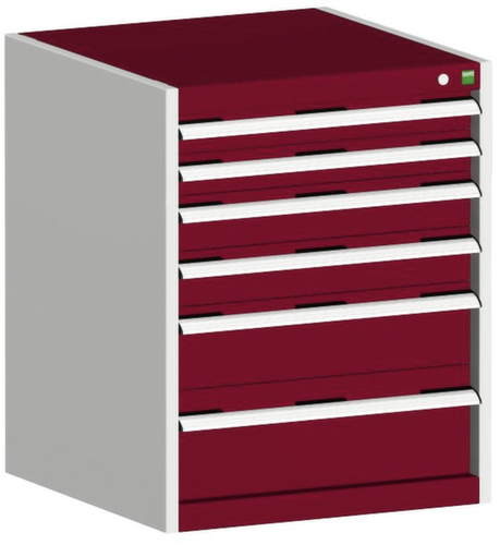 bott Ladekast cubio oppervlak 650 x 525 mm, 6 lade(n), RAL7035 lichtgrijs/RAL3004 purperrood