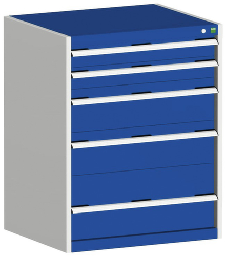 bott Ladekast cubio oppervlak 800 x 650 mm, 5 lade(n), RAL7035 lichtgrijs/RAL5010 gentiaanblauw