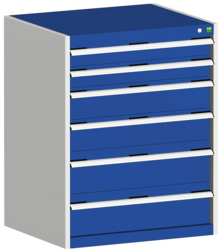 bott Ladekast cubio oppervlak 800 x 525 mm, 6 lade(n), RAL7035 lichtgrijs/RAL5010 gentiaanblauw