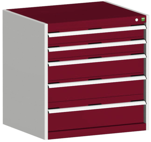 bott Ladekast cubio oppervlak 800 x 525 mm, 5 lade(n), RAL7035 lichtgrijs/RAL3004 purperrood