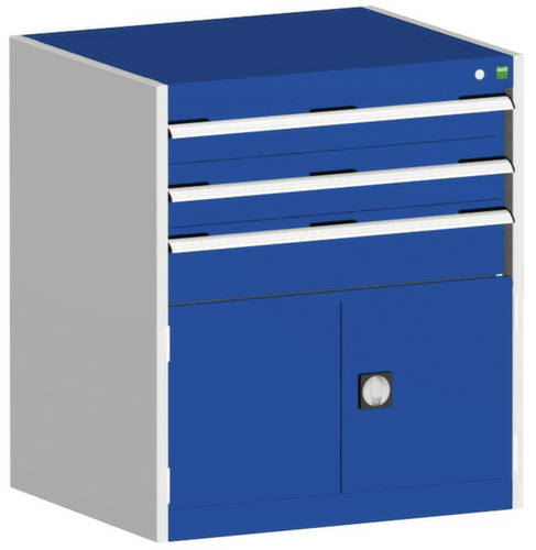bott Ladekast cubio oppervlak 800 x 650 mm, 3 lade(n), RAL7035 lichtgrijs/RAL5010 gentiaanblauw