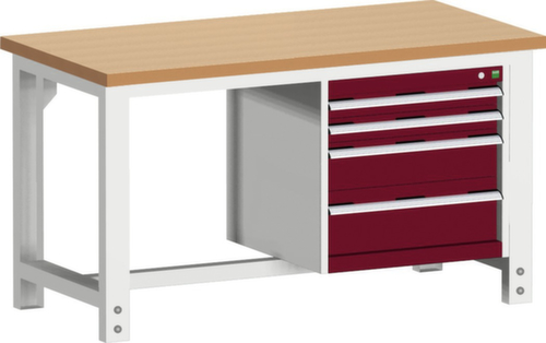 bott Stationaire systeemwerkbank cubio vast of in hoogte verstelbaar, 4 laden, RAL7035 lichtgrijs/RAL3004 purperrood