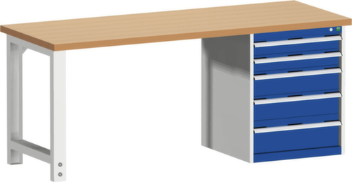 bott Stationaire systeemwerkbank cubio, 5 laden, RAL7035 lichtgrijs/RAL5010 gentiaanblauw