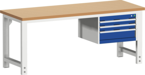 bott Stationaire systeemwerkbank cubio vast of in hoogte verstelbaar, 3 laden, RAL7035 lichtgrijs/RAL5010 gentiaanblauw