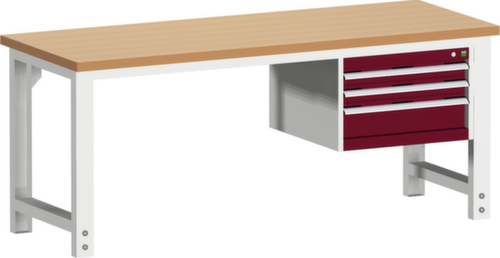 bott Stationaire systeemwerkbank cubio vast of in hoogte verstelbaar, 3 laden, RAL7035 lichtgrijs/RAL3004 purperrood