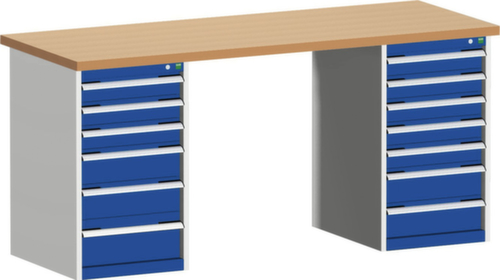 bott Stationaire systeemwerkbank cubio, 13 laden, RAL7035 lichtgrijs/RAL5010 gentiaanblauw