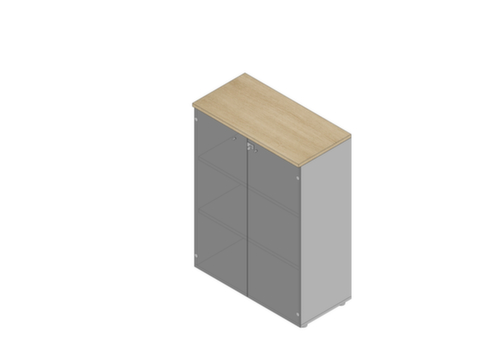 Quadrifoglio Kantoorkast met glazen deuren Practika met deuren zonder frame, 3 ordnerhoogten, romp aluminium/eiken